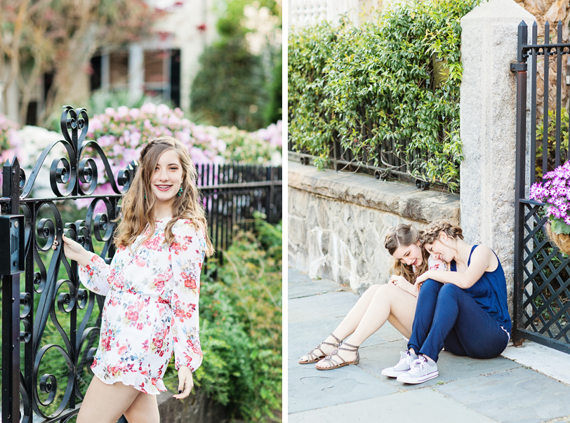 Sisters laughing in photoshoot in Downtown Charleston, SC