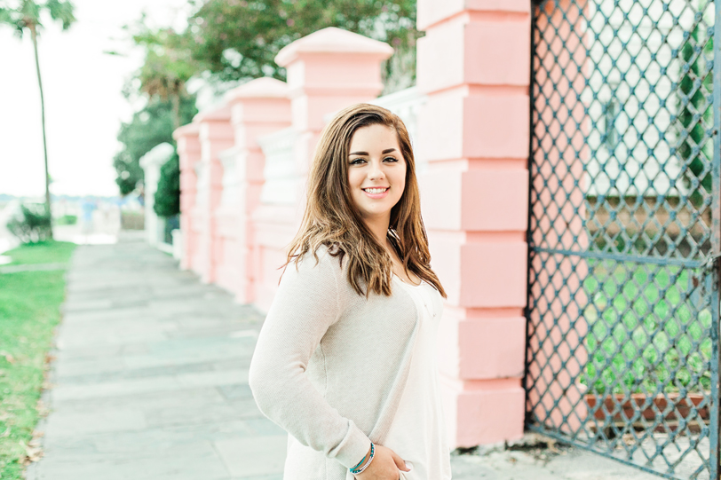 Colorful Charleston pink walls and iron gates by Kaitlin Scott Photography