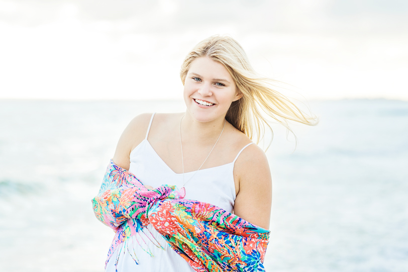 Senior Portraits at beach with colorful scarf