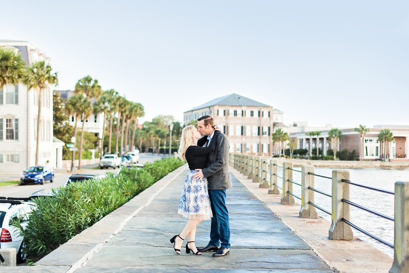 Romantic engagement photo on Charleston battery by Kaitlin Scott Photography