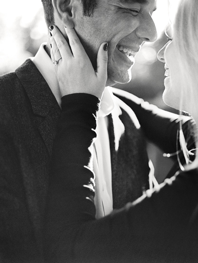 Black and white close-up photo of couple laughing on film photography by Kaitlin Scott Photography