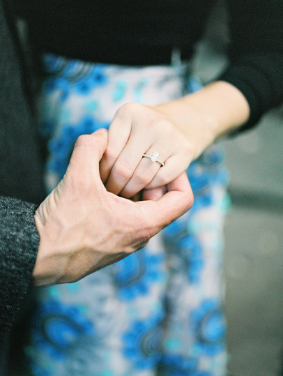 Film photo of bride's engagement ring 