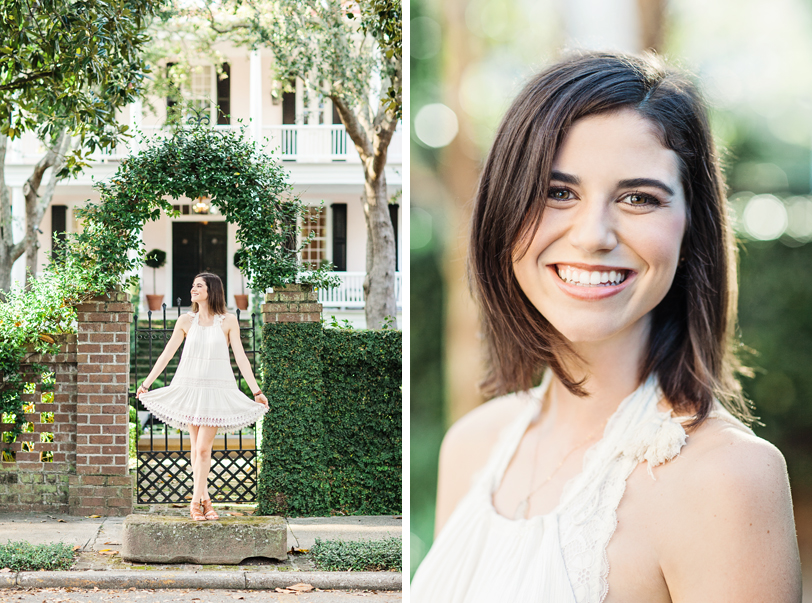 Senior session in front of Historic Charleston home 