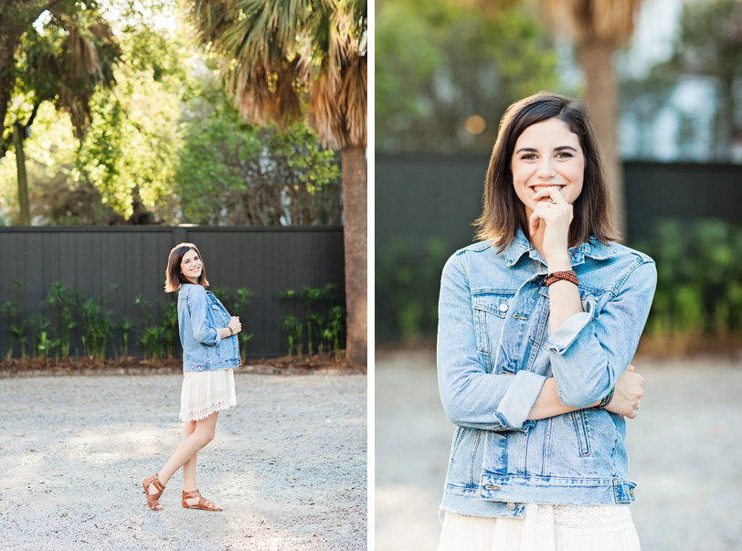 Cute autumn senior shoot with palmetto trees and jean jacket