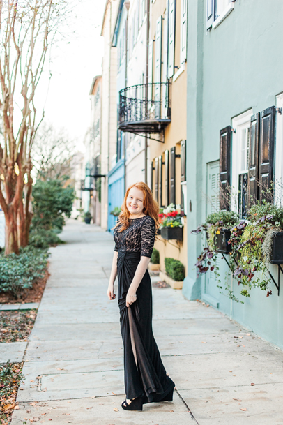 Winter Senior Portrait Session at Colorful Rainbow Row in Charleston by Kaitlin Scott Photography