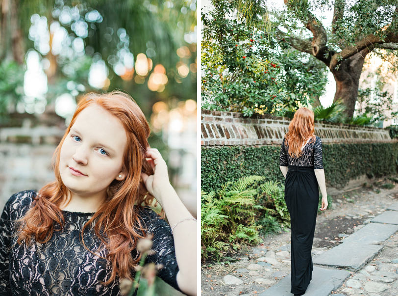 Girl with red hair in secret Charleston alleyway by Kaitlin Scott Photography