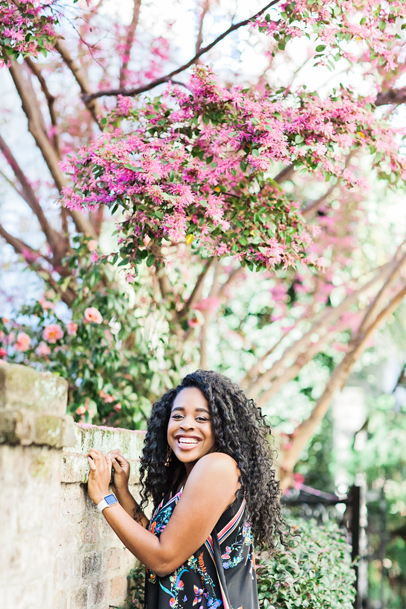 Spring Senior Portraits in Charleston by flowering tree | Kaitlin Scott Photography