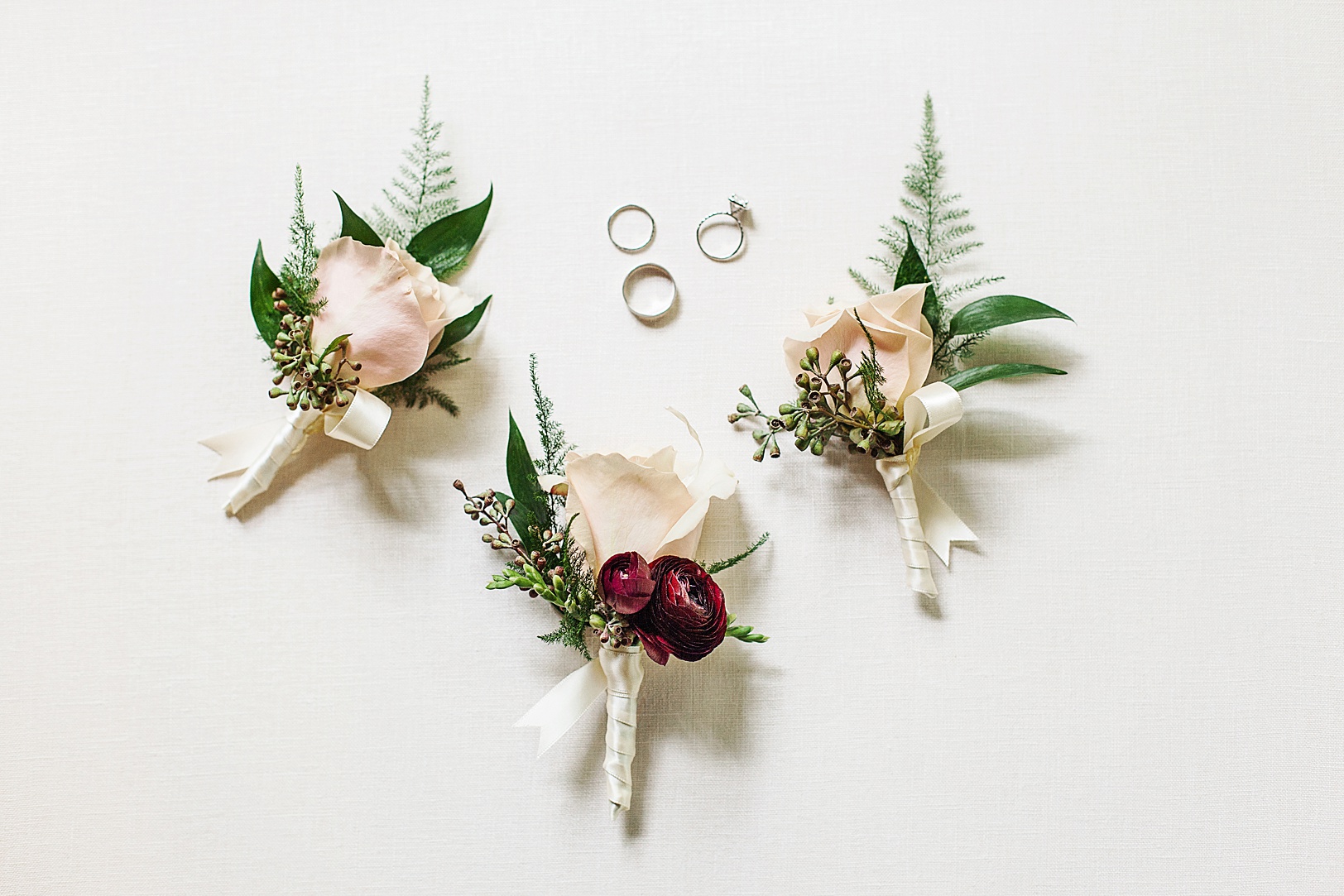 Wedding Details Rose Boutonniere and Rings | Charleston Photographer Kaitlin Scott
