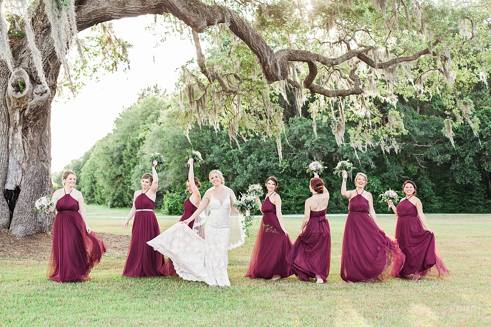 Wingate Plantation Bridesmaids Dancing under Tree | Kaitlin Scott Photography