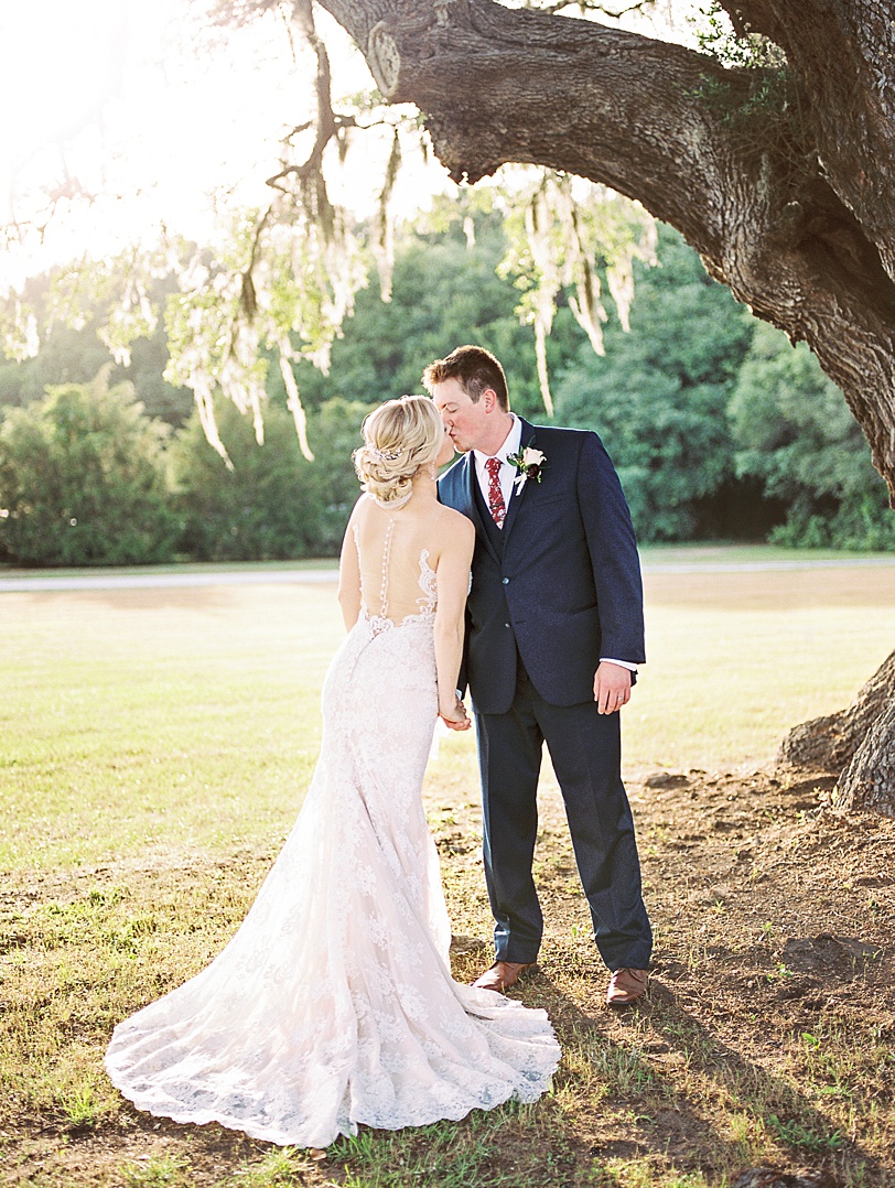 Film Portrait of Bride and Groom Kissing at Wingate Plantation in Charleston | Kaitlin Scott Photography