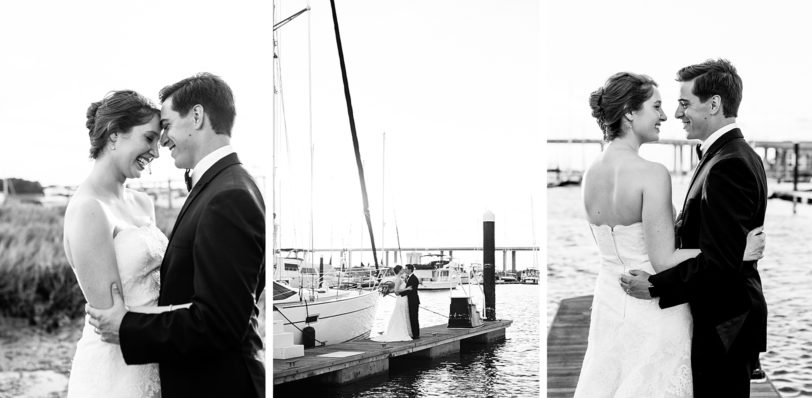 Black and white pictures of bride and groom at Charleston harbor | Kaitlin Scott Photography