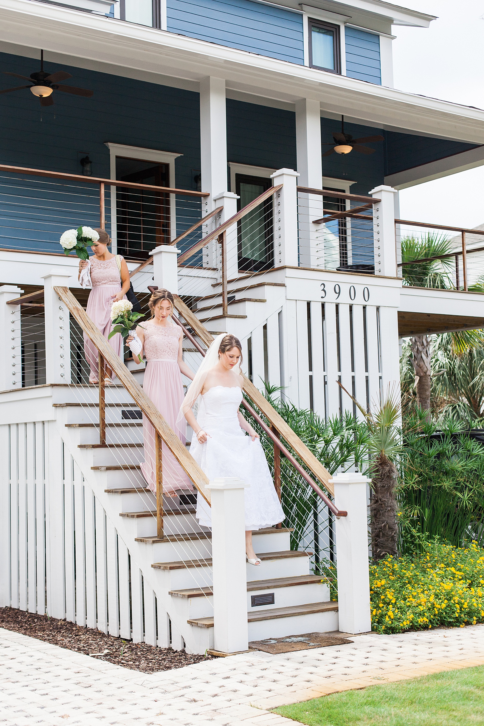 Bride and Bridesmaids leaving Isle of Palms Beach House for Wedding | Kaitlin Scott Photography