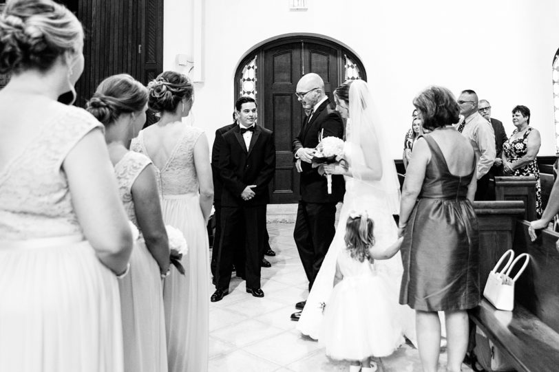 Father of Bride walking Daughter down Aisle at St. Luke's Chapel | Kaitlin Scott Photography
