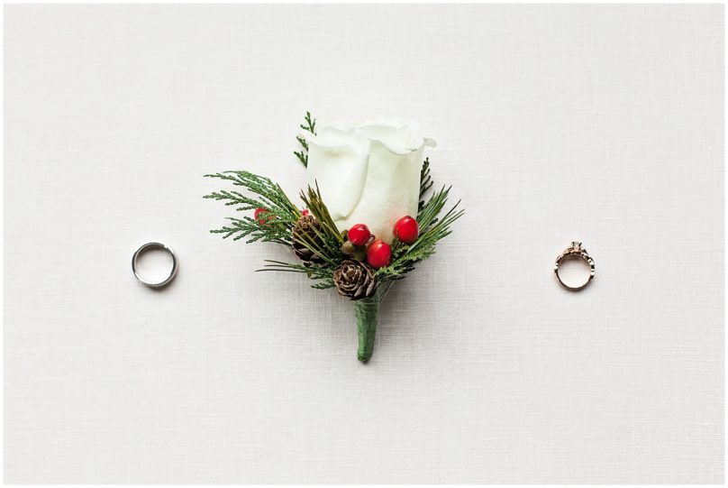 White Rose Boutonniere with Wedding Rings