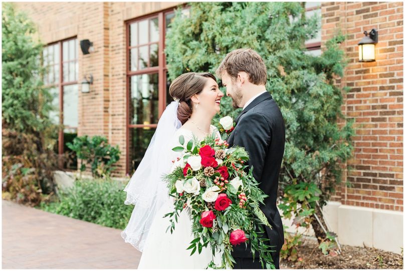 First Look during Christmas Themed Winter Wedding | Laughing Bride and Groom | Charleston Photographer Kaitlin Scott 