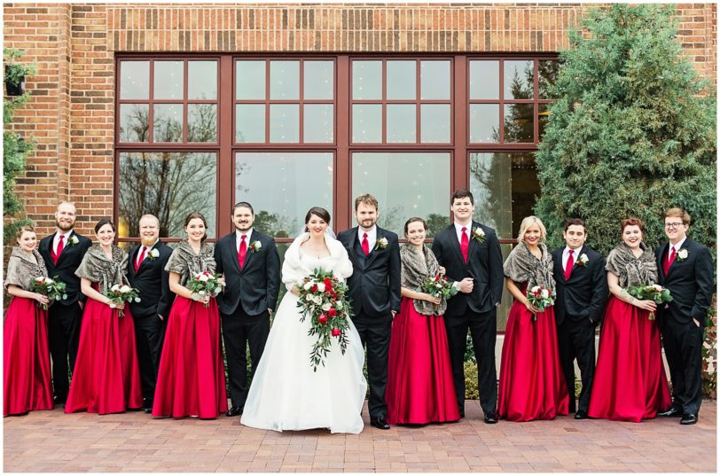 Wedding Party Portraits Posing | Red Bridesmaid Dresses and Fur Wraps | Charleston Photographer Kaitlin Scott 