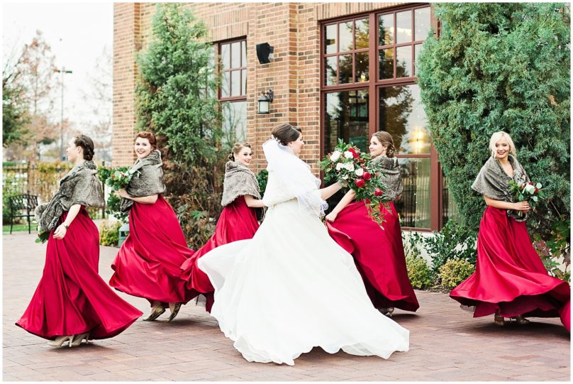 Christmas Wedding Bride and Bridemaids Twirling | Charleston Photographer Kaitlin Scott Photography