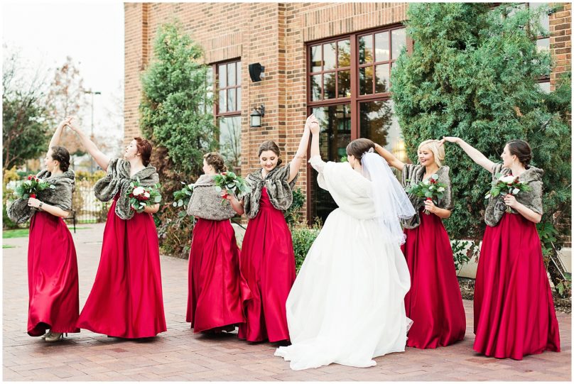 Christmas Wedding Bride and Bridemaids Twirling | Charleston Photographer Kaitlin Scott Photography