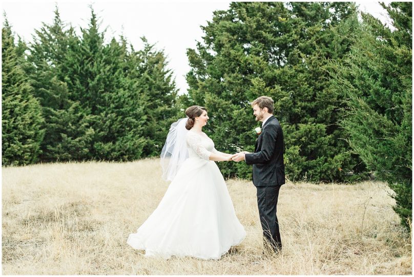 Bride and Groom Winter Wedding Portraits by Pine Trees | Kaitlin Scott Photography