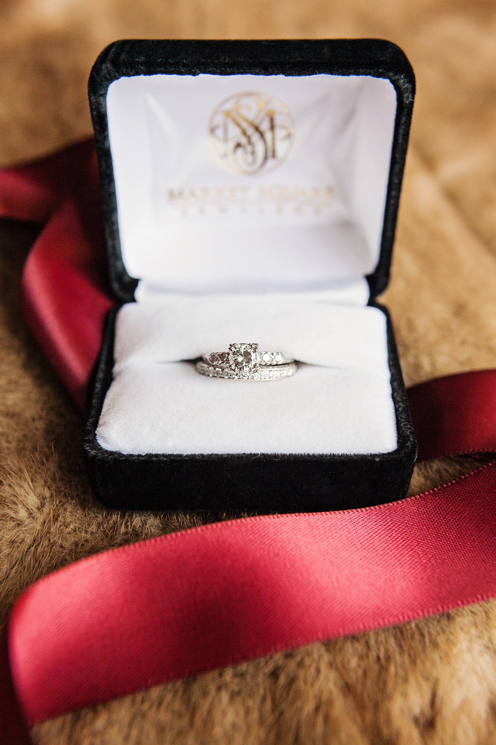 Ring Box for Wedding Rings with red ribbon | Kaitlin Scott Photography