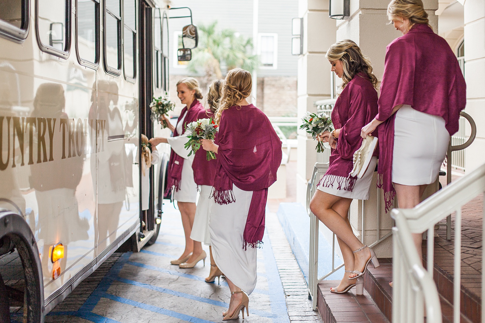 Bridesmaids with Lowcountry Trolley for Wedding | Kaitlin Scott Photography