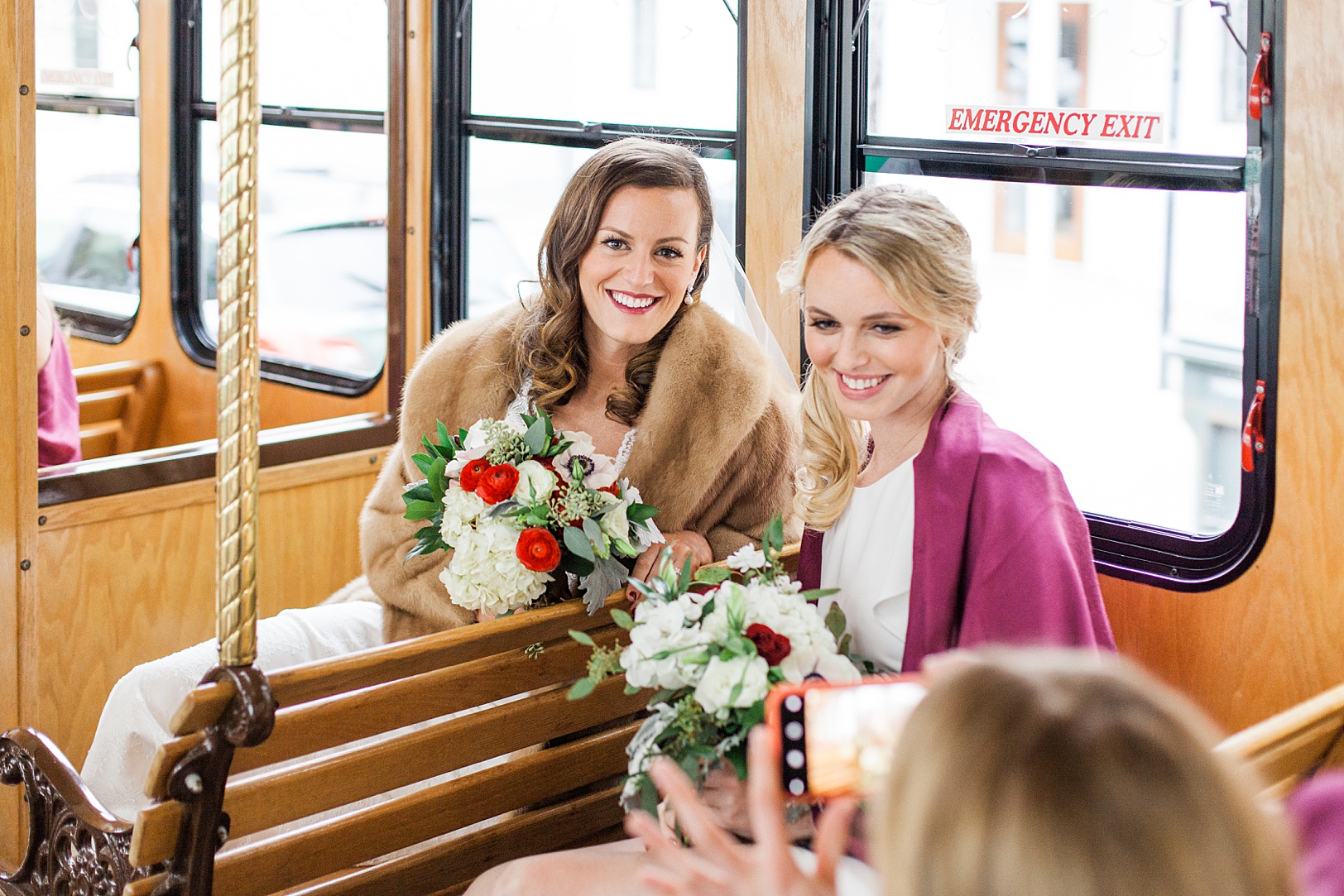 Charleston bride and her friends on the way to wedding on Lowcountry Trolley | Kaitlin Scott Photography