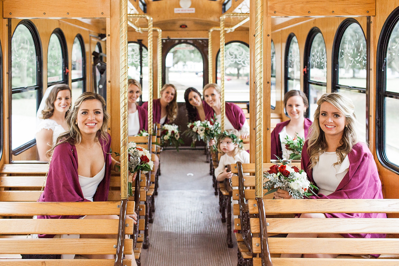 Charleston Bridesmaids on Lowcountry Trolley | Kaitlin Scott Photography
