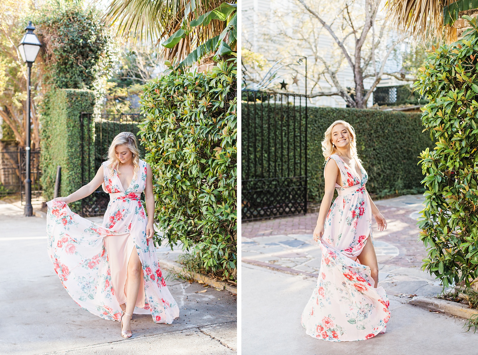 Charleston Senior Pictures in Pink Floral Dress | Kaitlin Scott Photography