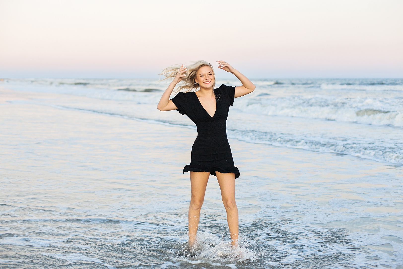 Pastel Ocean Senior Girl Dancing | Kaitlin Scott Photography