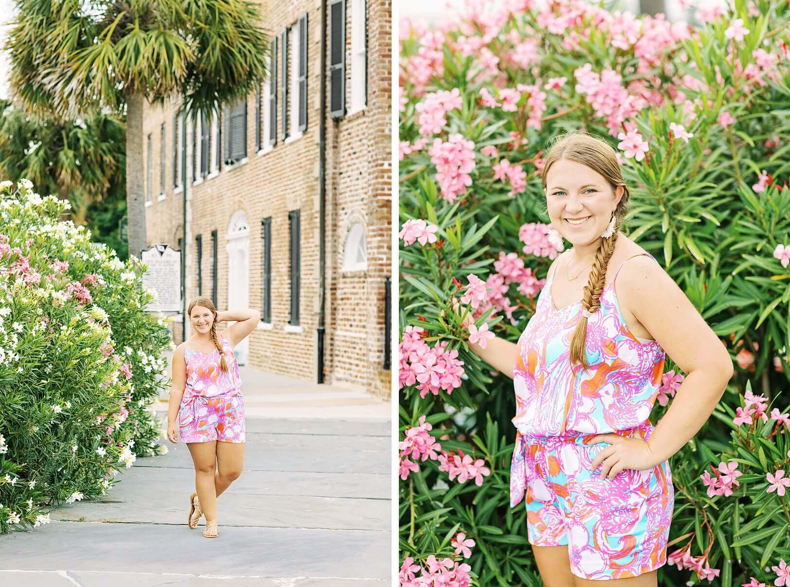 Charleston Battery with colorful pink flowers in summer | Kaitlin Scott Photography