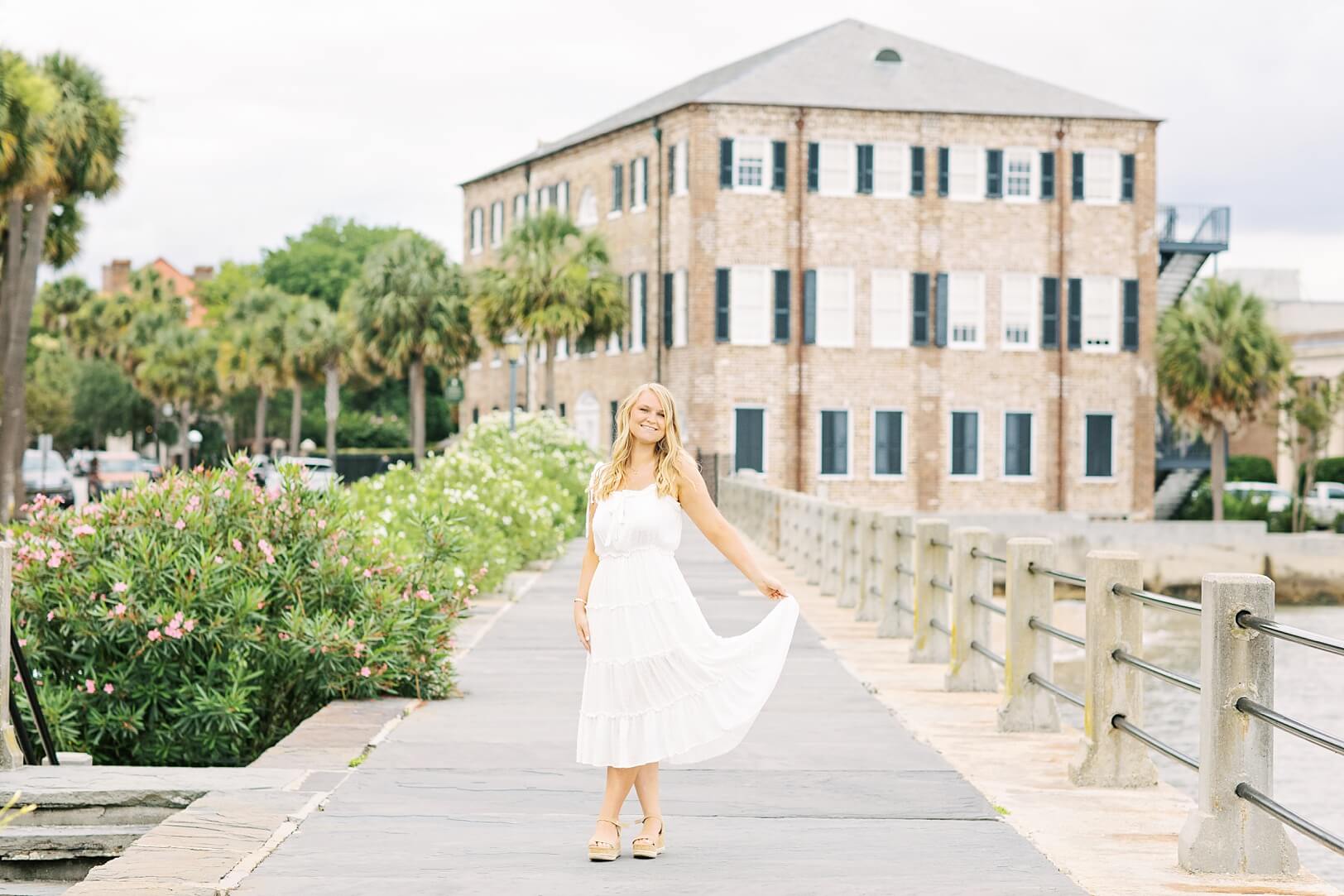 Girl on Charleston Battery on a cloudy day