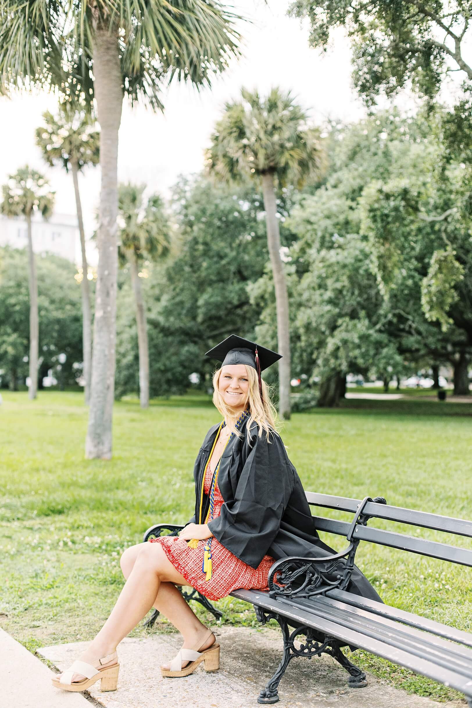 High school cap and gown photos at White Point Gardens | Charleston Senior Photographer