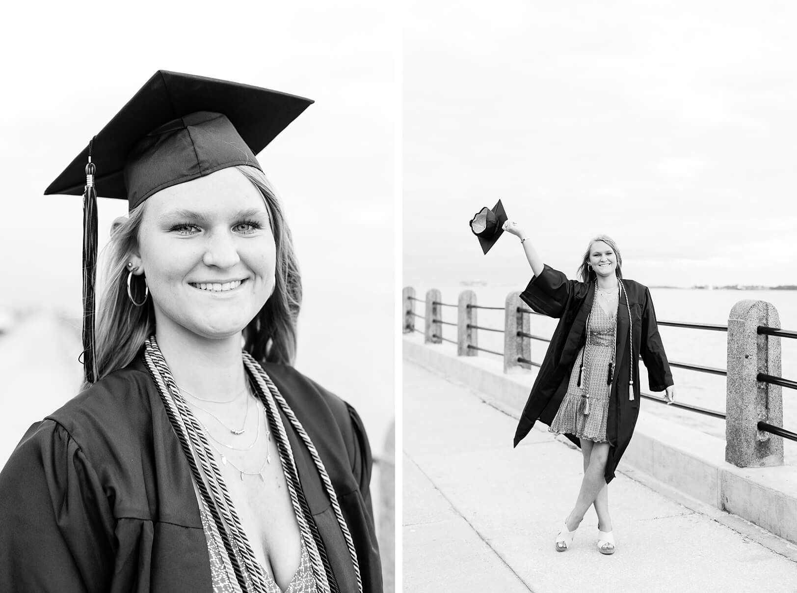 Black and White Graduation Photos on Charleston Battery
