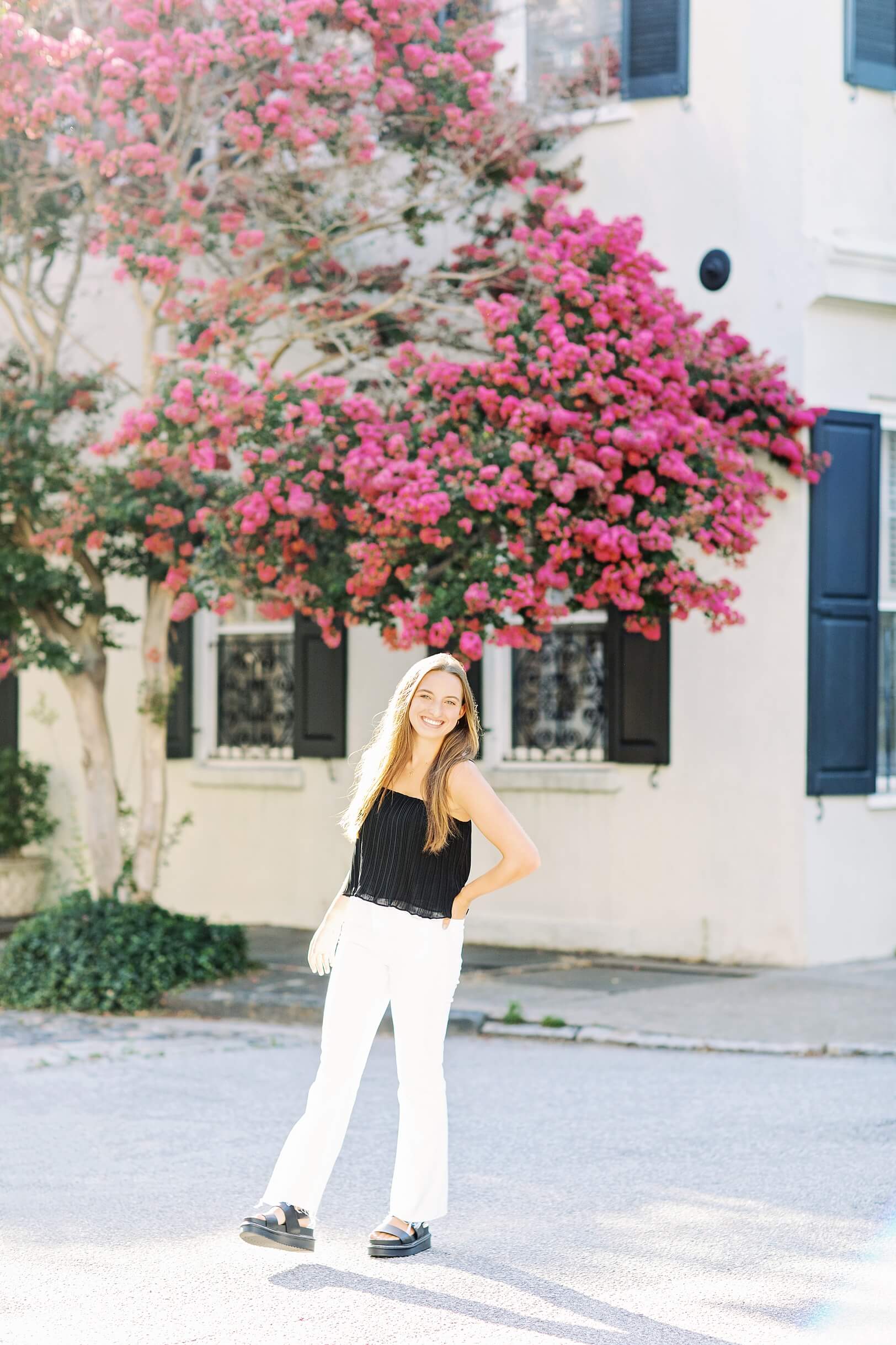 Charleston's Chalmers Street with pink crepe myrtle | Kaitlin Scott Photography