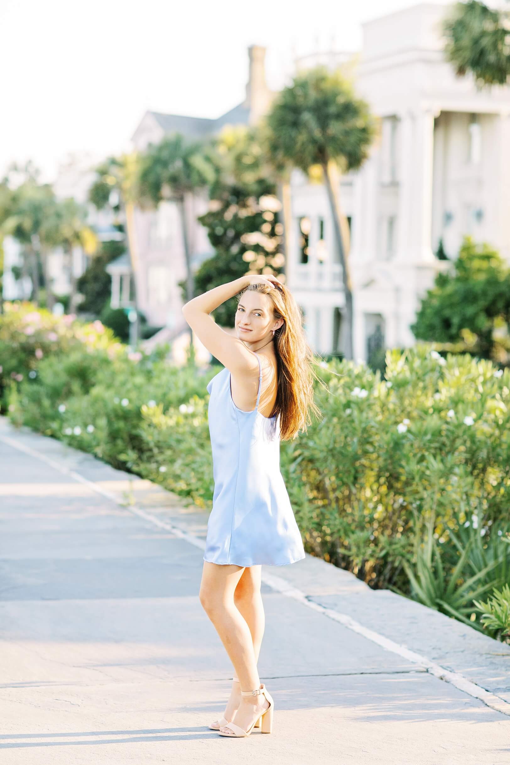Girl in blue dress on Charleston Battery in summer | Kaitlin Scott Photography