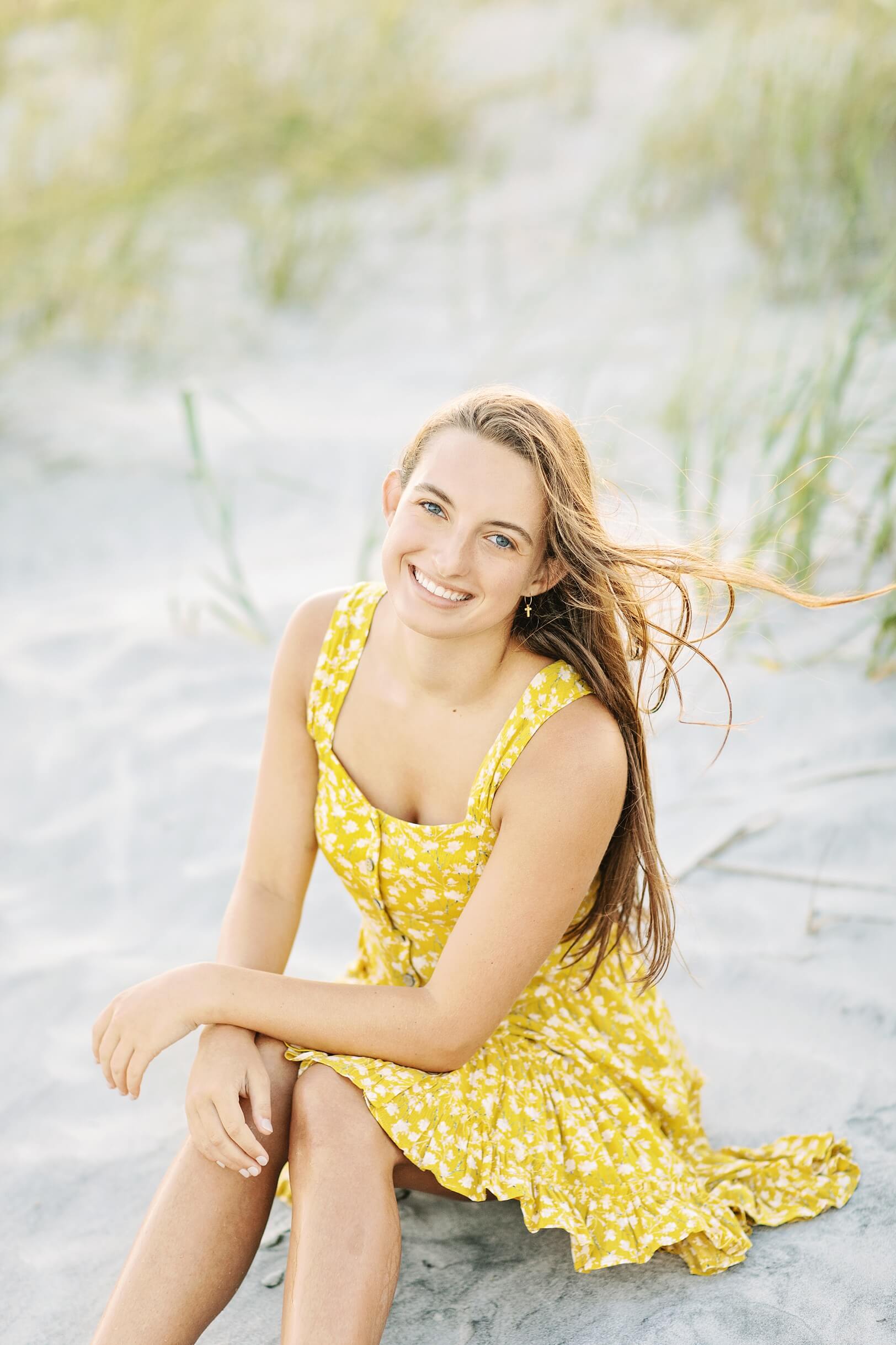 Girl in yellow dress on Folly Beach | Kaitlin Scott Photography