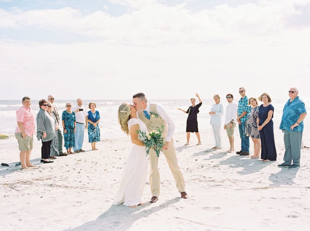 Just Married Kiss at Folly Beach Elopement