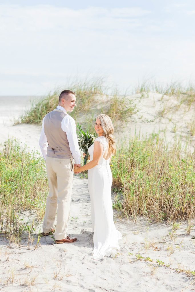 Bride and Groom Elopement at the beach in the middle of the day