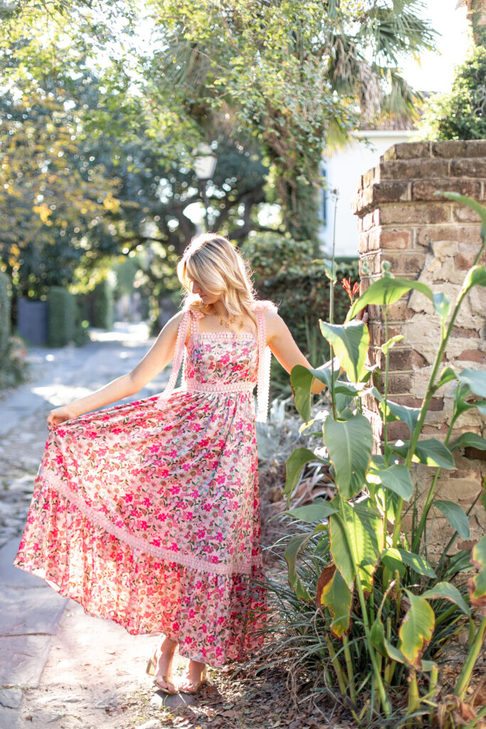 Sunshine and pink dress in Charleston SC